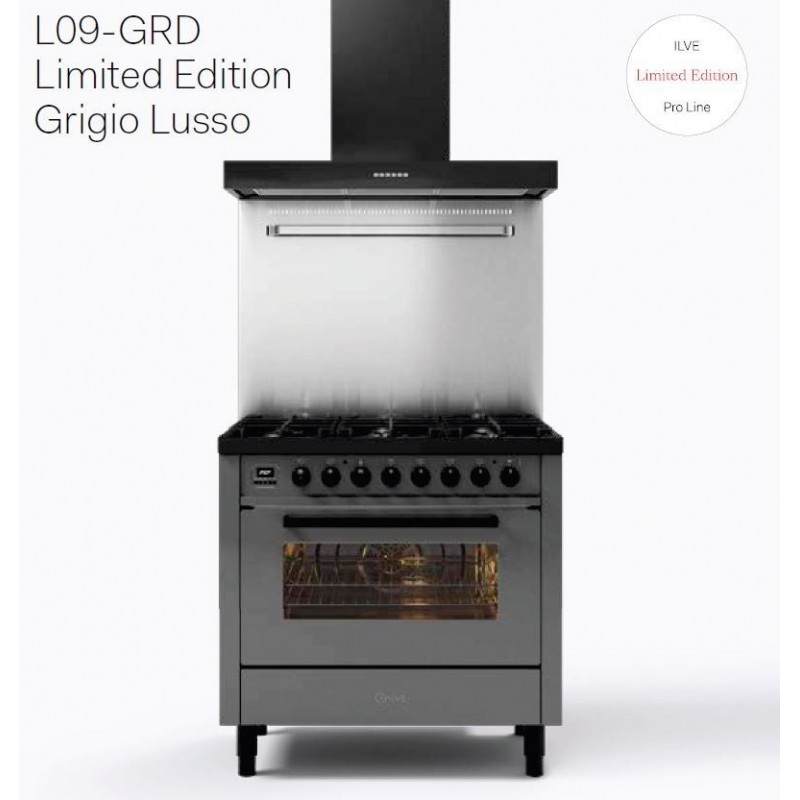 L096WM3-GRD Ilve Cucina L09-GRD Pro Line L096WM3 avec four électrique et plaque de cuisson 90 cm 6 feux - Édition limitée Grigio Lusso
