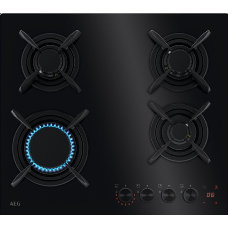 HKB64453NB Table de cuisson à gaz AEG FlameLight HKB 64453 NB 59 cm finition verre noir