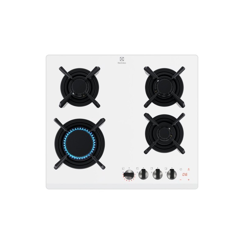 KGG 643753 W Electrolux | FlameLight KGG643753W Plaque de cuisson à gaz 59 cm avec finition en verre trempé blanc