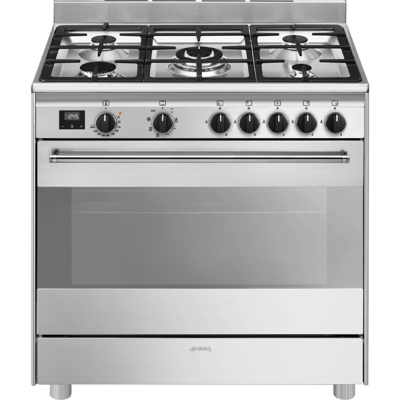 BG91X2 Cuisine Smeg BG91X2 avec four à chaleur tournante et plaque de cuisson à gaz en acier inoxydable de 90 x 60 cm