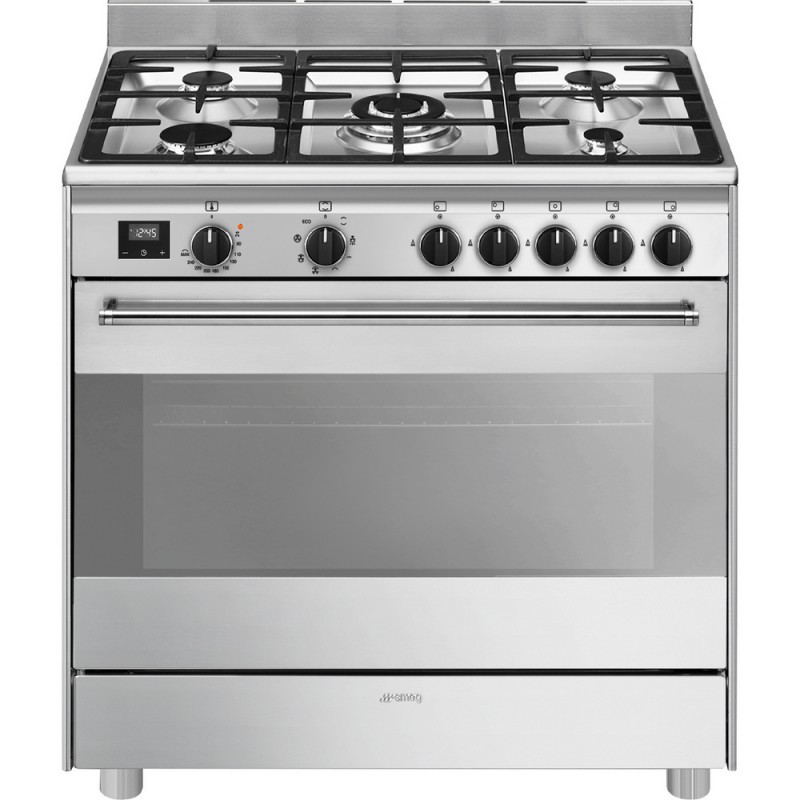 BG91X2 Smeg Cucina BG91X2 with fan assisted oven and 90x60 cm stainless steel finish gas hob