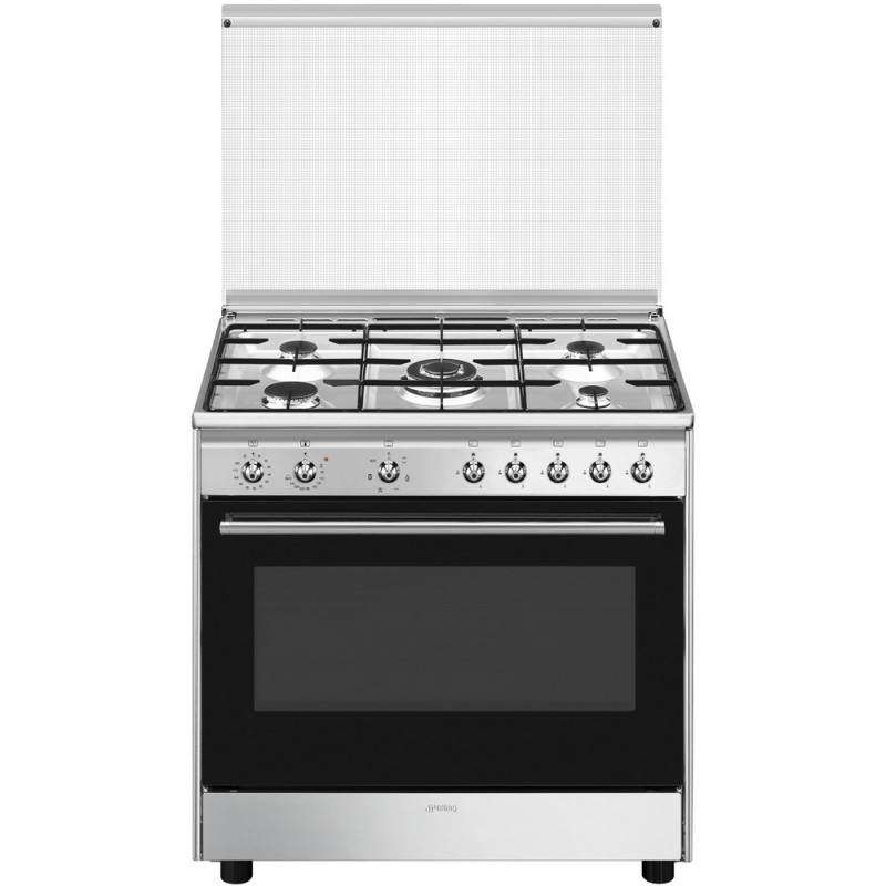 Smeg Cucina CX91GM con forno termoventilato e piano cottura gas finitura  acciaio inox da 90x60 cm - Con coperchio