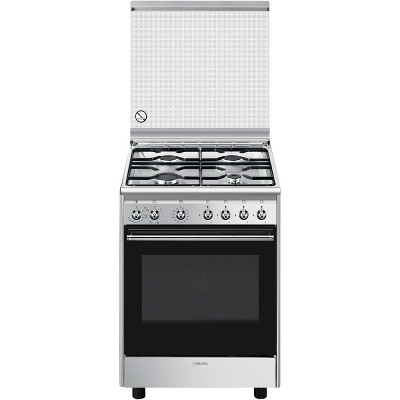 Smeg Cucina CX61GM con forno ventilato e piano cottura gas finitura acciaio  inox da 60x60 cm - Con coperchio
