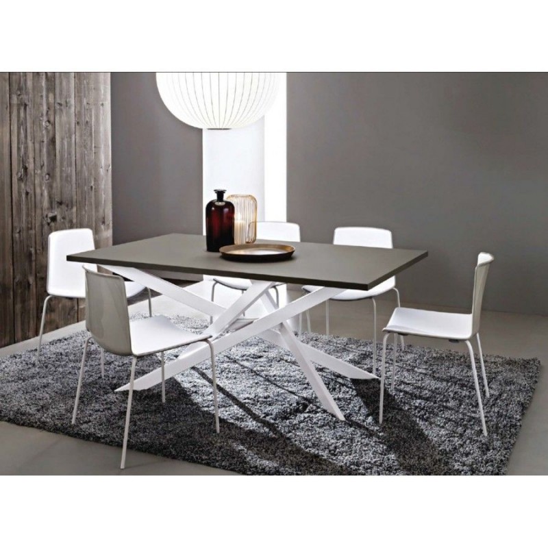 Renzo #SA Table fixe La Primavera Renzo avec plateau finition Gris Cimant et pieds blanc Alaska 170x100 cm
