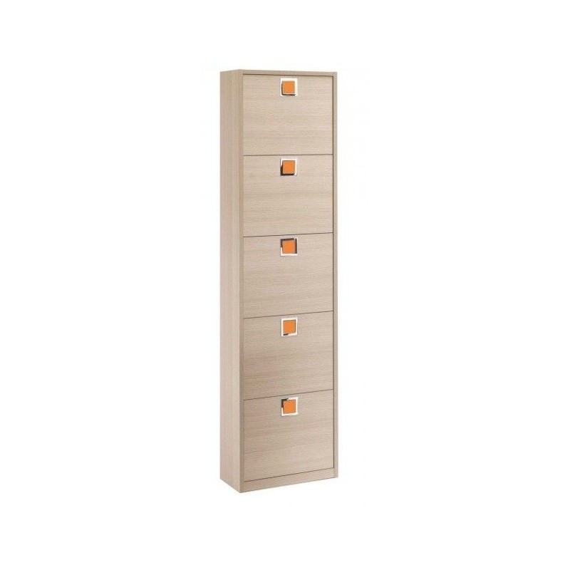 850-Bianco/Olmo Scuro #SA Maconi Shoe cabinet with five doors Arcobaleno 850 with white structure and dark elm front of 20 pairs - Recessed handle