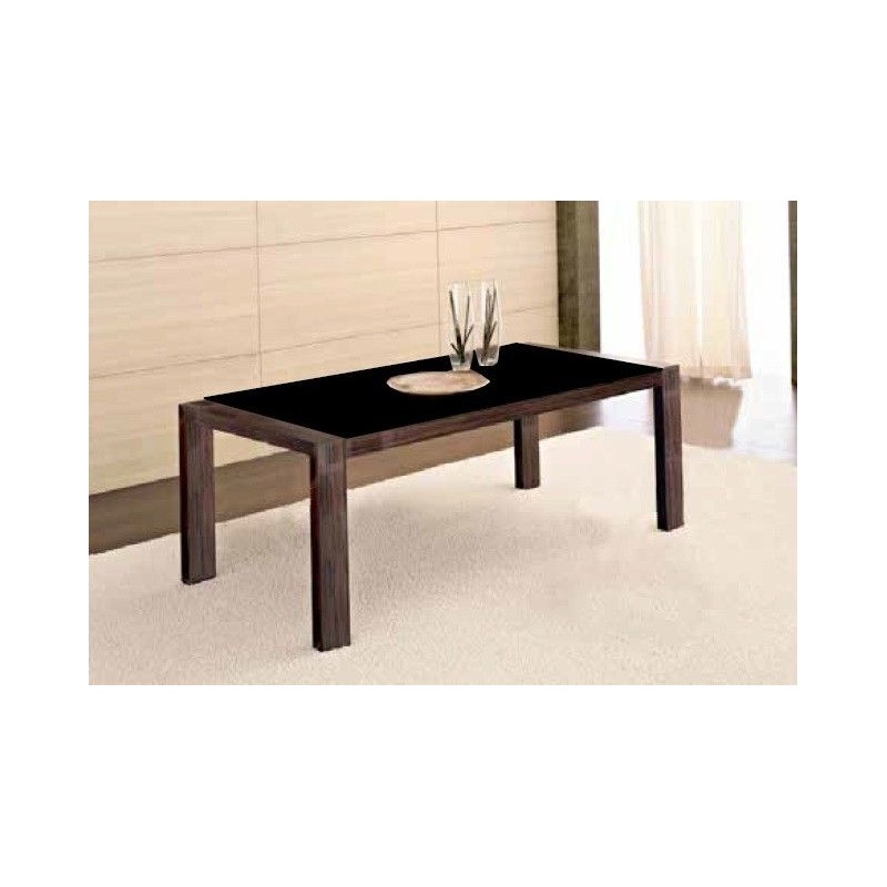 Gledi Rettangolare-Vetro Nero #SA Table rectangulaire fixe Santarossa Gledi avec finition ébène brillant et verre noir