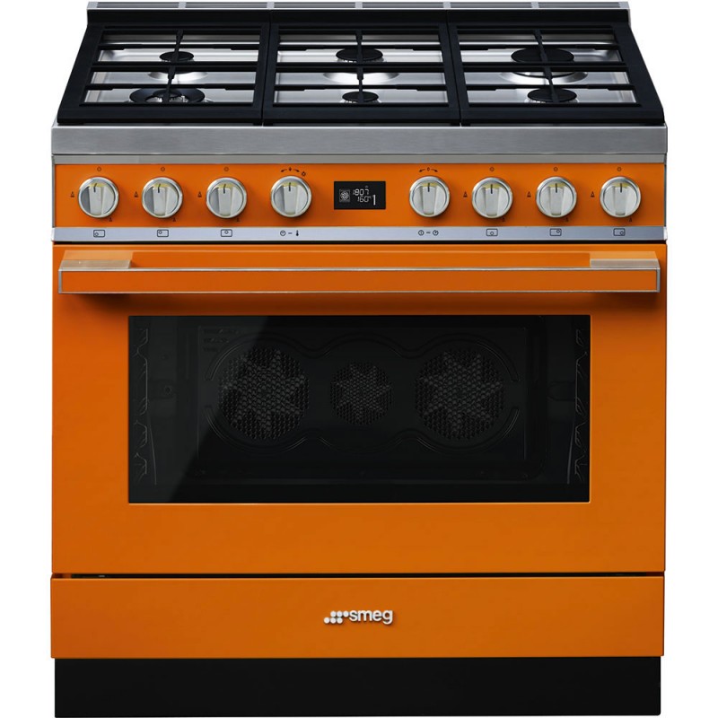 CPF9GPOR Cuisine Smeg S CPF9GPOR avec four pyrolytique thermoventilé et plaque de cuisson gaz finition orange 90x60 cm