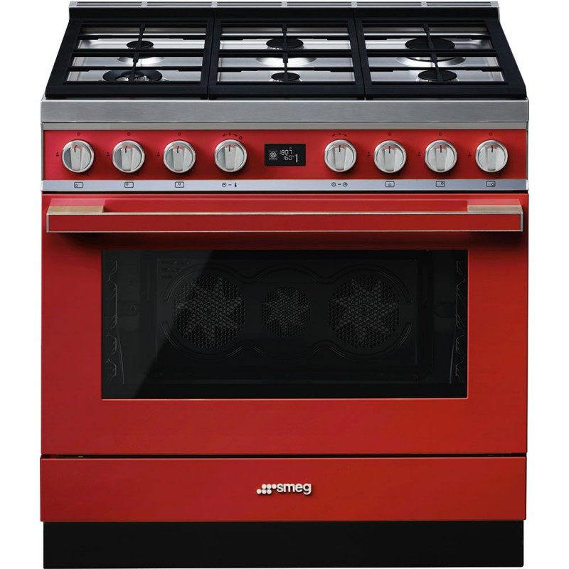 CPF9GPR Cocina Smeg S CPF9GPR con horno pirolítico termoventilado y encimera de gas acabado rojo de 90x60 cm