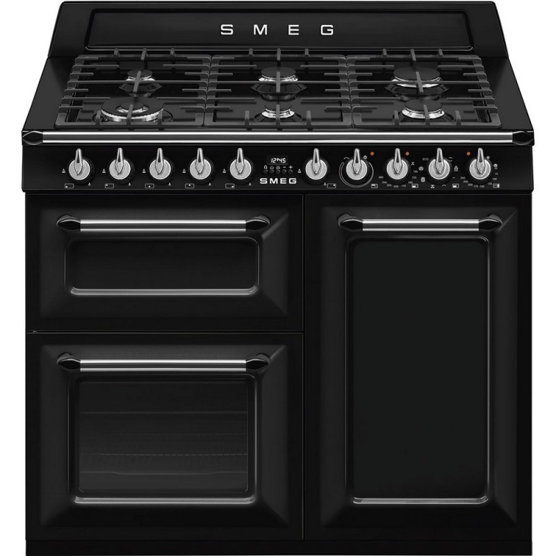 TR103BL Cocina Smeg S TR103BL con tres hornos y encimera de gas 100x60 cm acabado negro