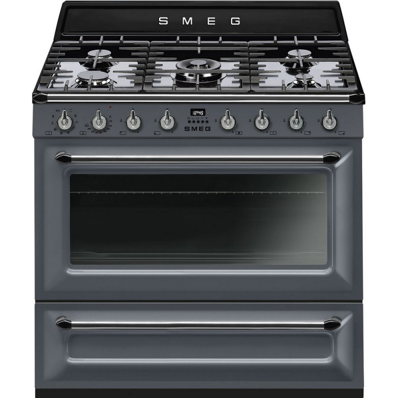 TR90GR2 Cuisine Smeg S TR90GR2 avec four ventilé et plaque de cuisson à gaz finition Gris Ardoise 90x60 cm