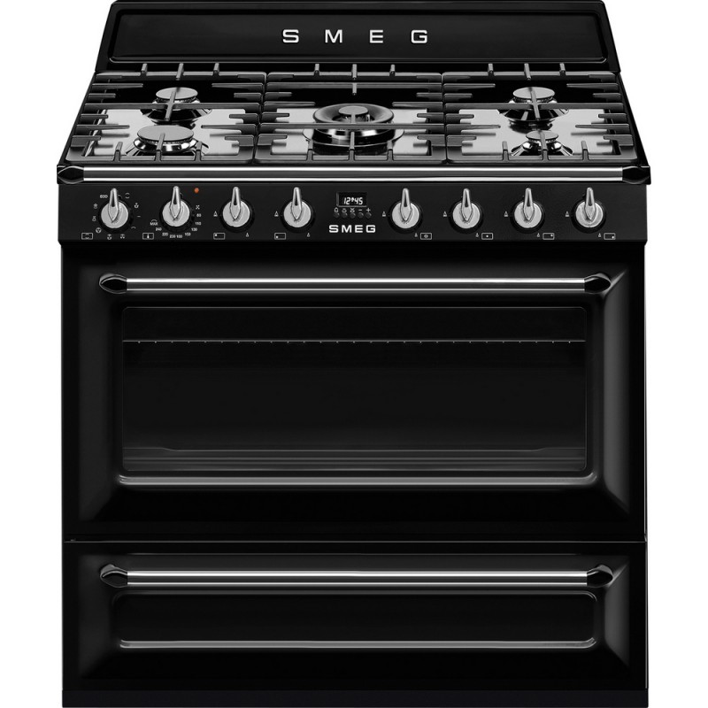 TR90BL2 Smeg S Cuisine TR90BL2 avec four ventilé et plaque de cuisson à gaz 90x60 cm finition noire