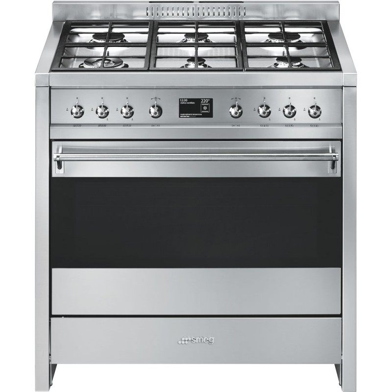 A1-9 Cocina Smeg S A1-9 con horno ventilado y placa de gas acabado acero inoxidable 90x60 cm