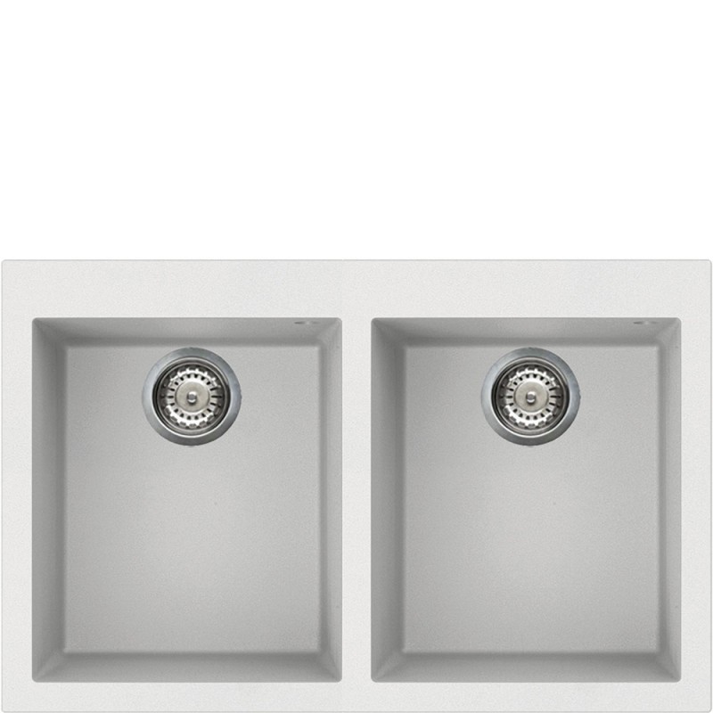VZ3434B Évier Smeg S avec deux bacs VZ3434B finition blanc 79x50 cm - Overtop