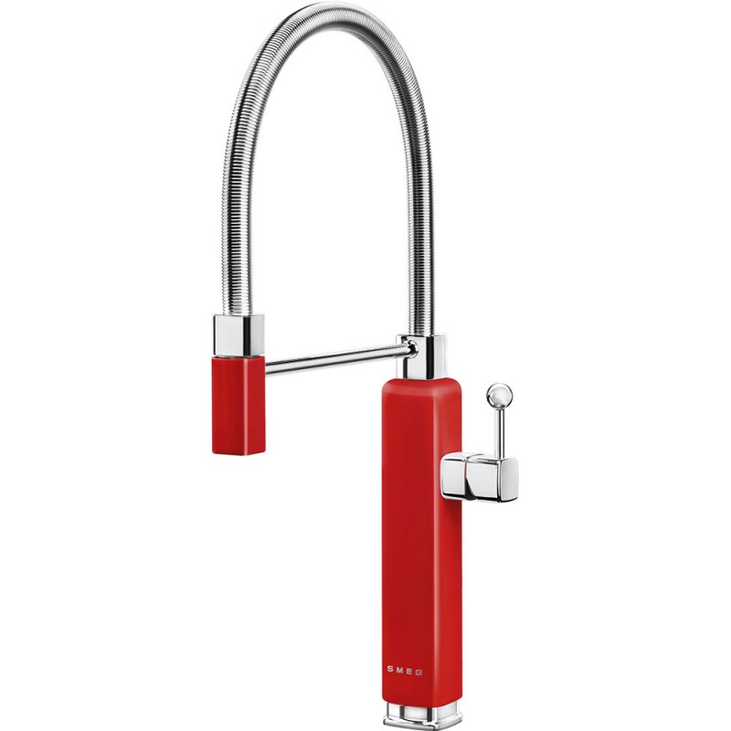 MDF50RD Smeg Single lever mixer with hand shower MDF50RD red finish