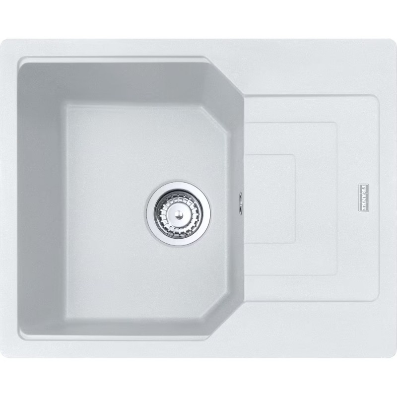 114.0686.744 PRONTA CONSEGNA - Franke: Lavello una vasca con gocciolatoio Urban Incasso UBG 611-62 114.0686.744 finitura fragranite bianco da 62x50 cm