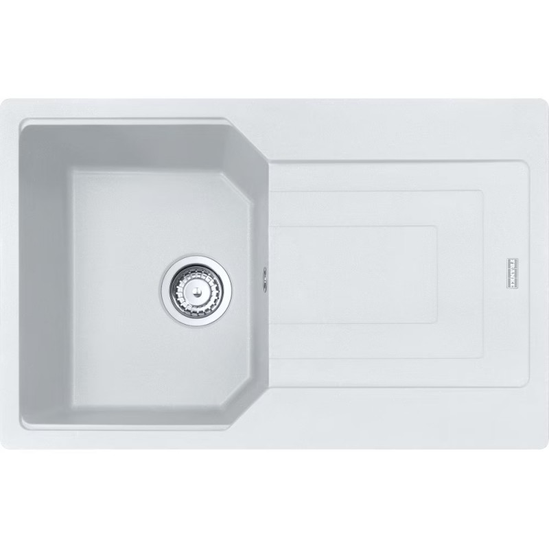 114.0686.751 Franke: Fregadero de un seno con escurridor Urban Empotrable UBG 611-78 114.0686.751 acabado fragranite blanco 78x50 cm