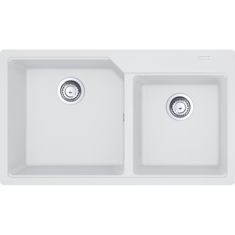 114.0686.768 Franke: Évier double bac encastré Urban UBG 620-86 114.0686.768, finition fragranite blanche, 86x50 cm