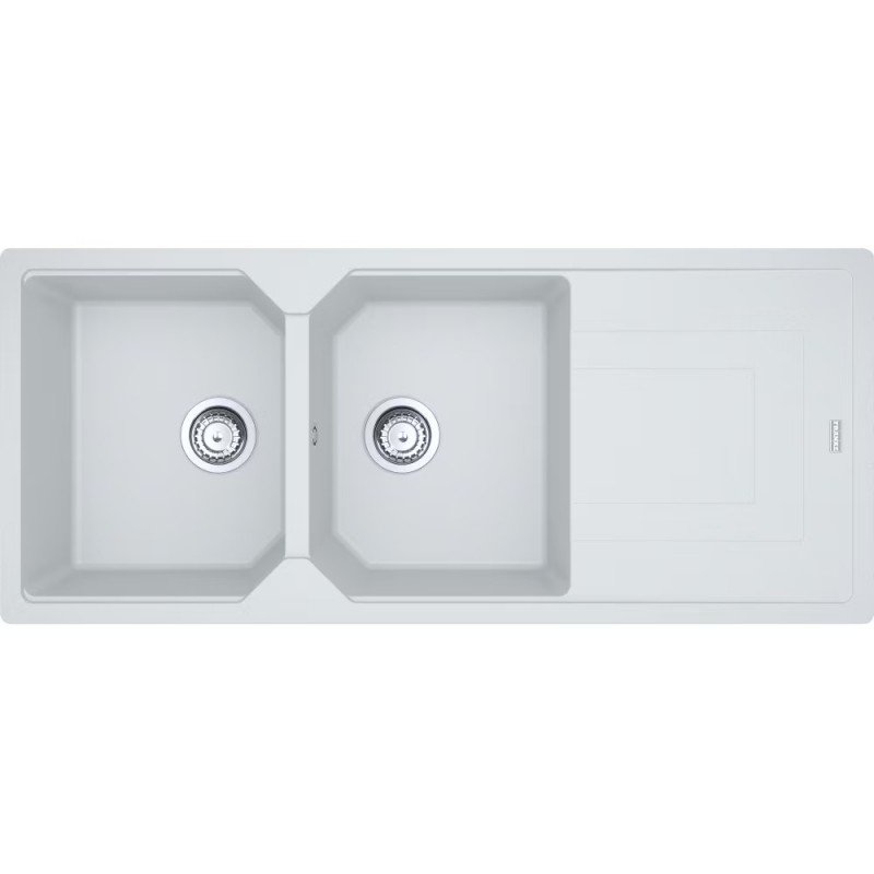 114.0686.783 Franke: Évier double bac avec égouttoir Urban Built-in UBG 621 114.0686.783, finition fragranite blanche, 116x50 cm