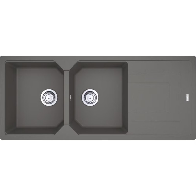 114.0686.788 PRONTA CONSEGNA - Franke: Lavello due vasche con gocciolatoio Urban Incasso UBG 621 114.0686.788 finitura fragranite stone grey da 116x50 cm