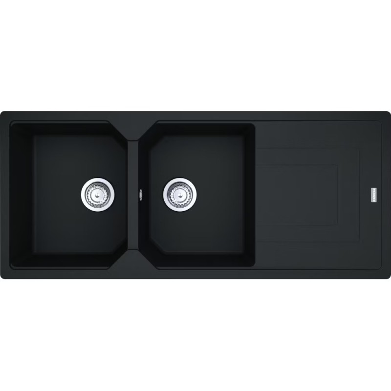 114.0686.789 Franke: Évier encastré Urban UBG 621 114.0686.789 à double bac avec égouttoir, finition fragranite noire, 116 x 50 cm