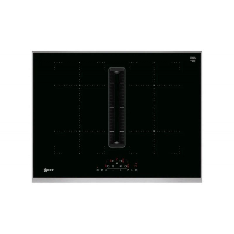 T47TD7BN2 Neff induction hob with integrated hood T47TD7BN2 in black glass ceramic and 70 cm stainless steel frame