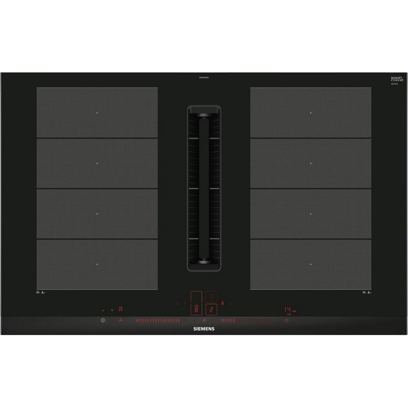 EX875LX67E Siemens EX875LX67E 80cm Black Glass Ceramic Induction Hob with Integrated Hood