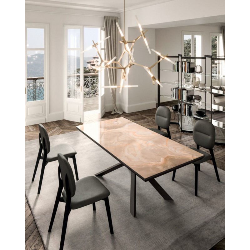 4x4 T240_17090 Ozzio Tavolo da pranzo allungabile 4x4 art. T240 con struttura in metallo e piano a scelta da 170x90 cm - Con allunghe interne