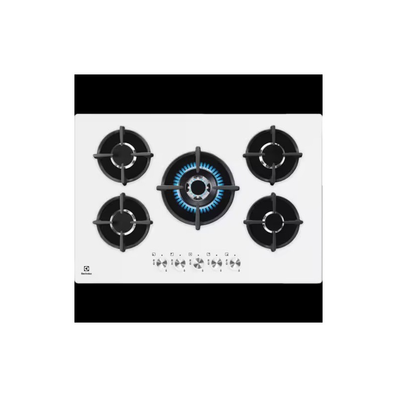 Placa de gas Electrolux KGG7537W de 74 cm con acabado de cristal templado blanco.