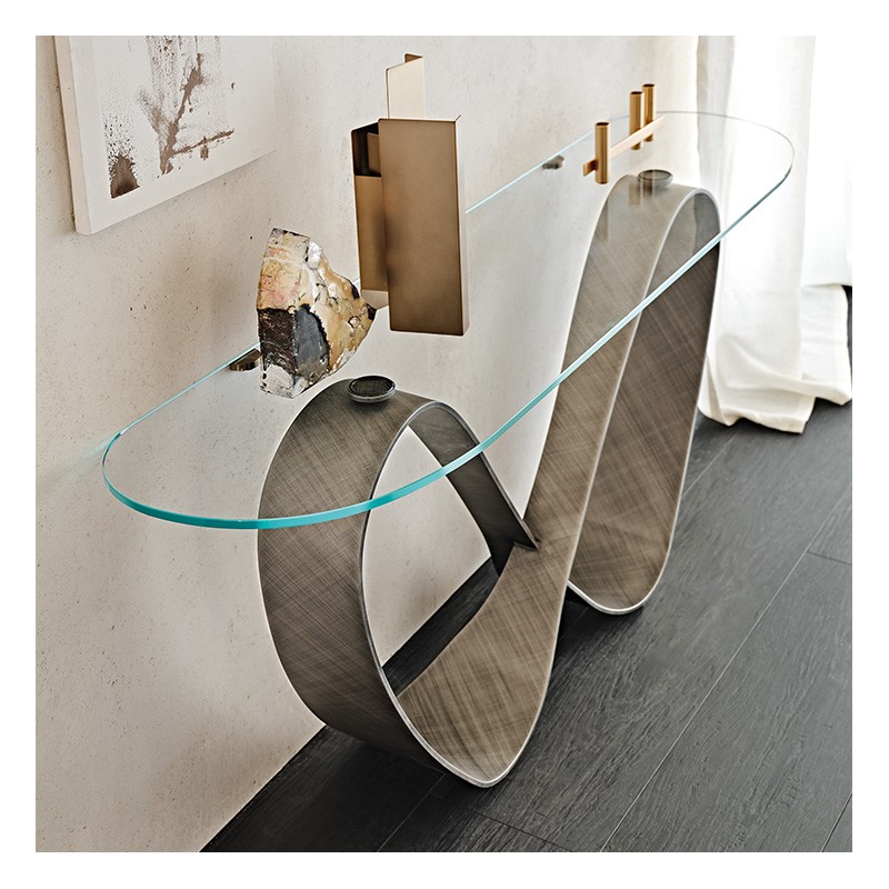 BUTTERFLY consolle Console Cattelan Butterfly avec structure en acier peint et plateau en verre transparent