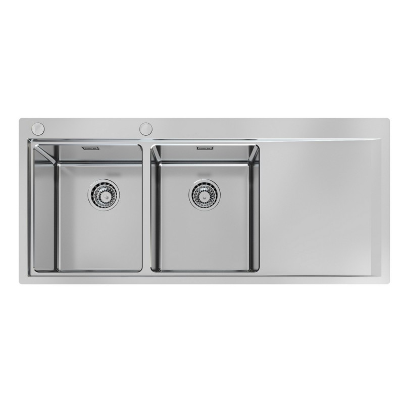 1252052 Foster Évier double cuve avec égouttoir à droite 1252 052 finition acier inoxydable 116x52 cm
