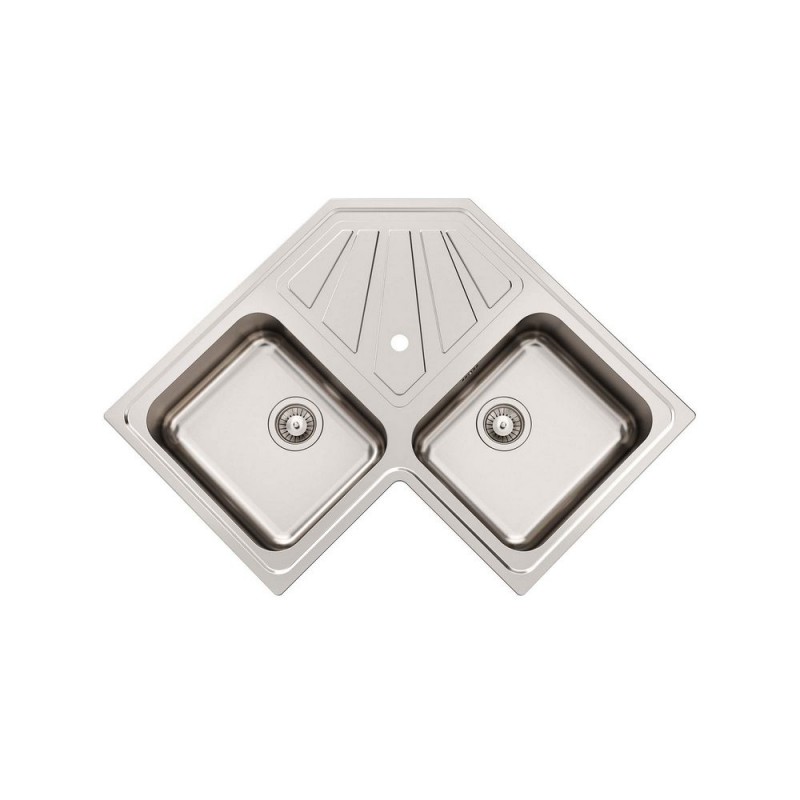 3303060 Foster Évier d'angle avec deux bacs avec égouttoir 3303 060 finition inox 83x83 cm