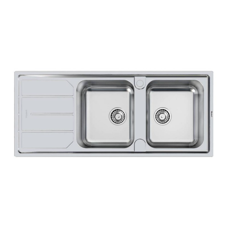 5812061 Foster Lavello due vasche con gocciolatoio a sinistra 5812 061 finitura acciaio inox da 116x50 cm
