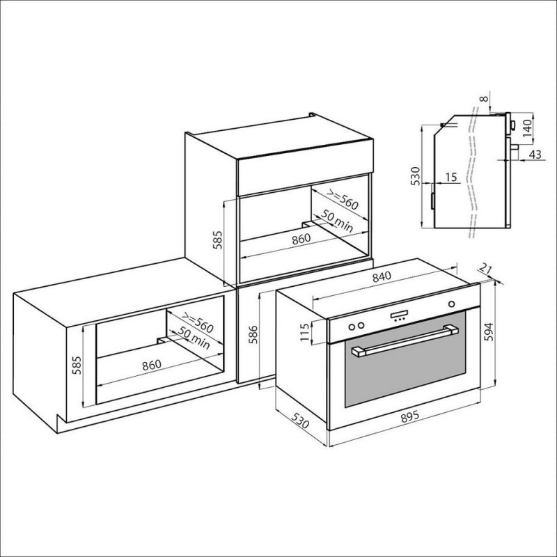 7193047 Foster Four à gaz encastrable ventilé 7193 047 finition inox 90 cm