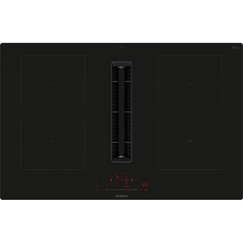 ED811HQ26E Siemens ED811HQ26E 80cm Black Glass Ceramic Induction Hob with Integrated Hood