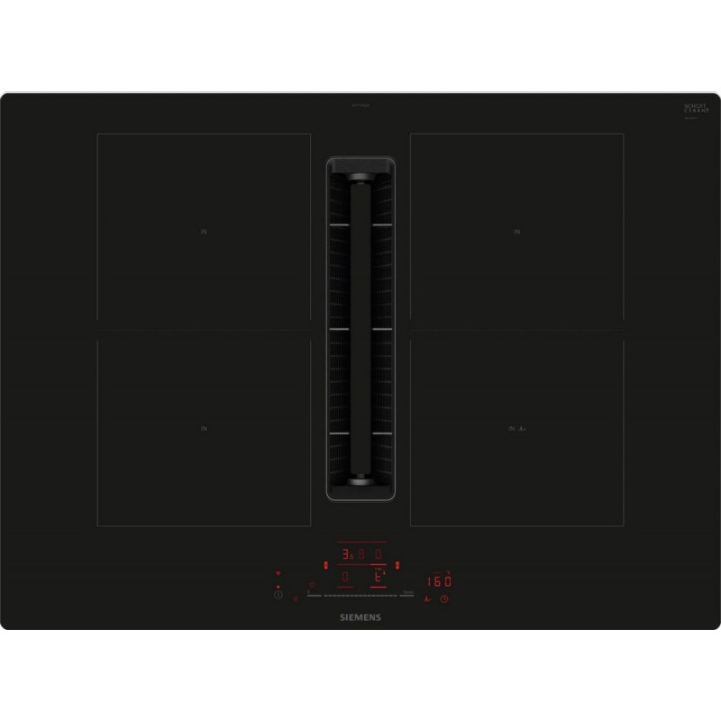 ED711HQ26E Siemens ED711HQ26E 70cm Black Glass Ceramic Induction Hob with Integrated Hood