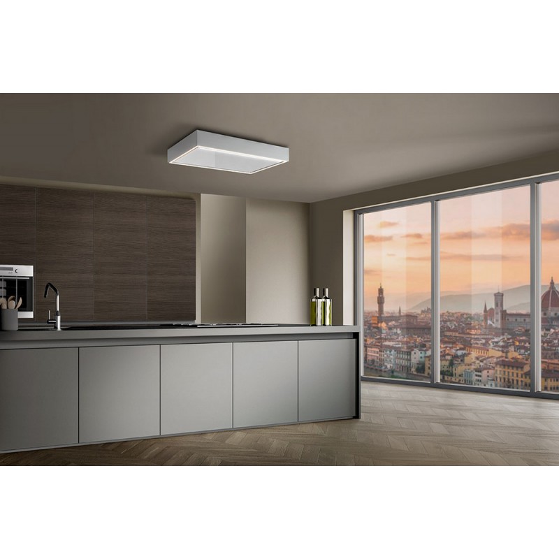 Tintoretto Hotte de plafond Airone Tintoretto avec finition blanc mat et verre blanc de 90 cm