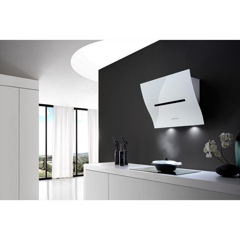 Boheme vetro bianco Airone Cappa a parete Boheme finitura vetro bianco da 80 cm