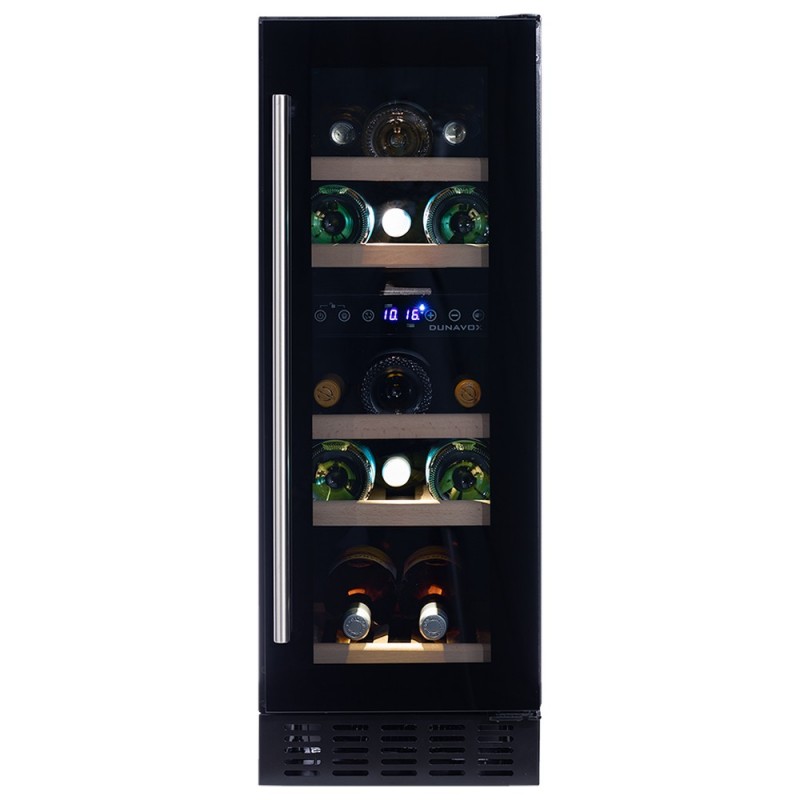 DAUF-17.58DB#CDE Cave à vin encastrable ou pose libre Dunavox Flow-17 DAUF-17.58DB, 29,5 cm, finition verre noir intégral