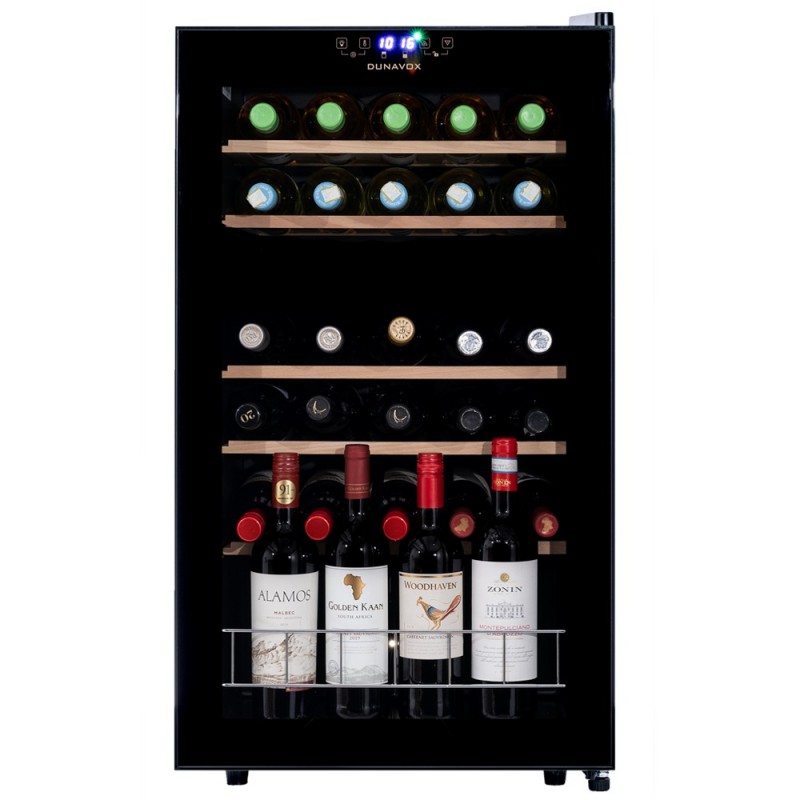 DXFH-30.80#CDE Bodega independiente Dunavox Home-30 DXFH-30.80 de 48 cm con acabado de cristal negro.