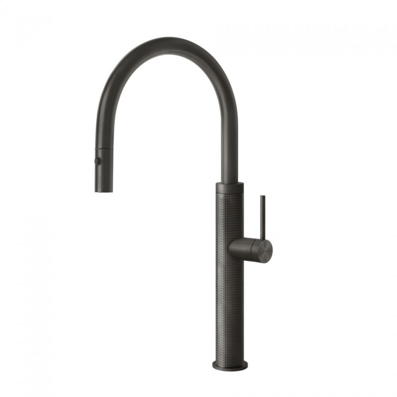 60026 707 Gessi Mitigeur monocommande avec douchette extractible Cuisine Cesello 60026 707 Black Metal Finition brossée