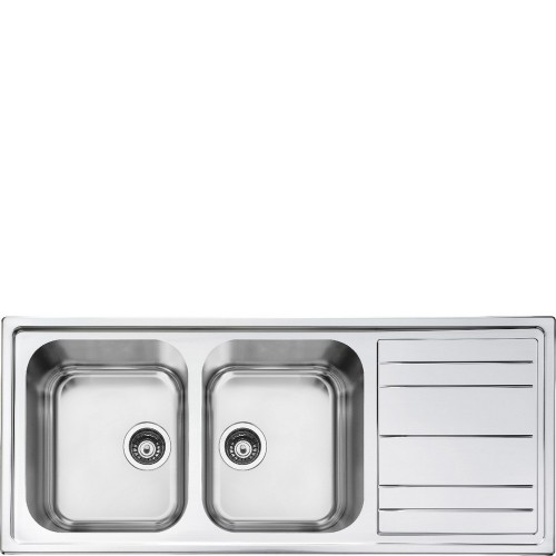 Fregadero doble Smeg LPR116 con escurridor, 116 cm, acabado en acero inoxidable.
