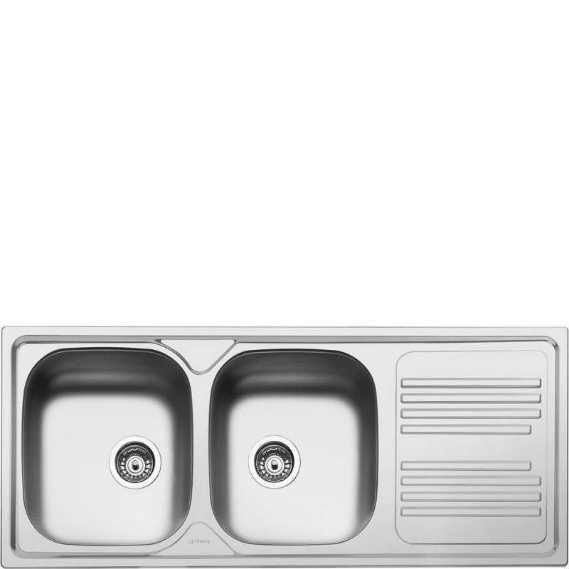  Évier double bac Smeg LYP116D de 116 cm avec égouttoir à droite, finition inox