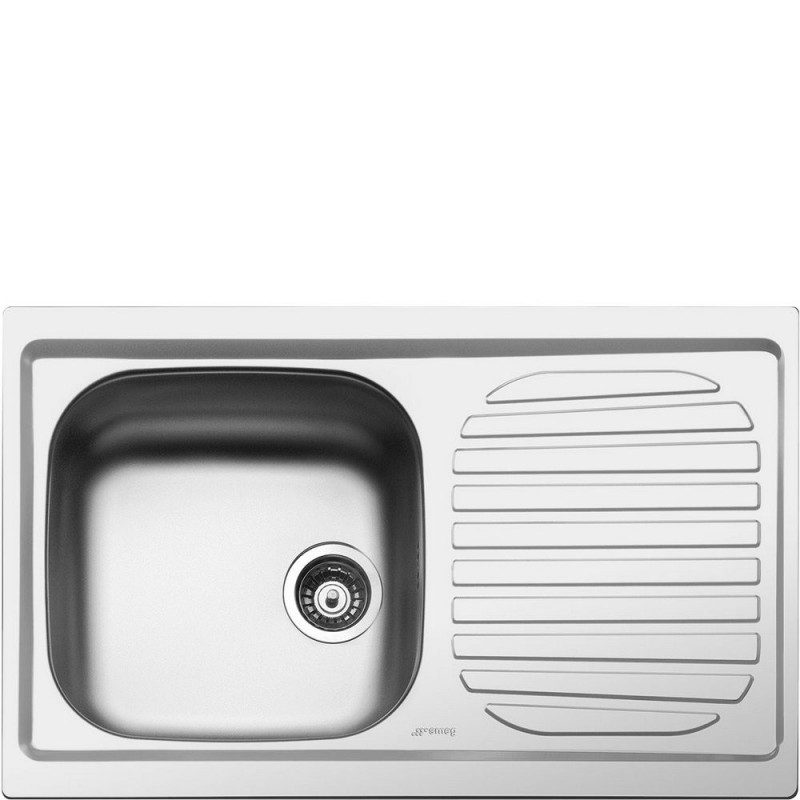  Smeg LYP791D single bowl sink with drainer on the right, AISI304 stainless steel finish, 79 cm