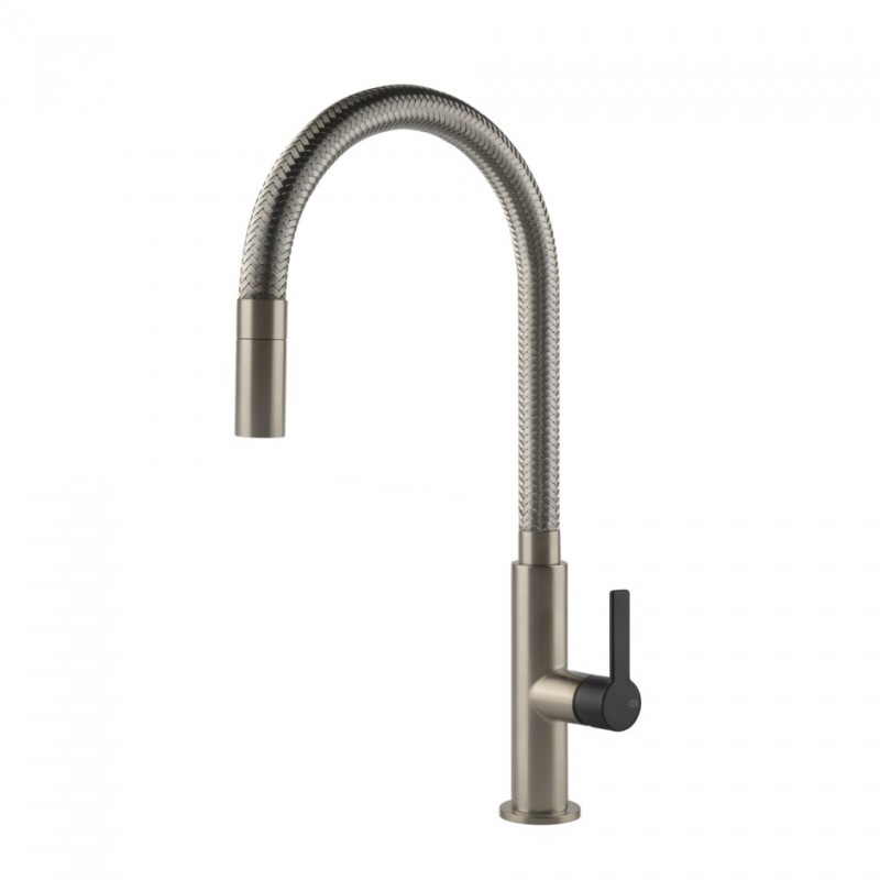 60003 599 Gessi Mezclador monomando con ducha extraíble Mesh 60003599 Finox / Acabado Negro Mate
