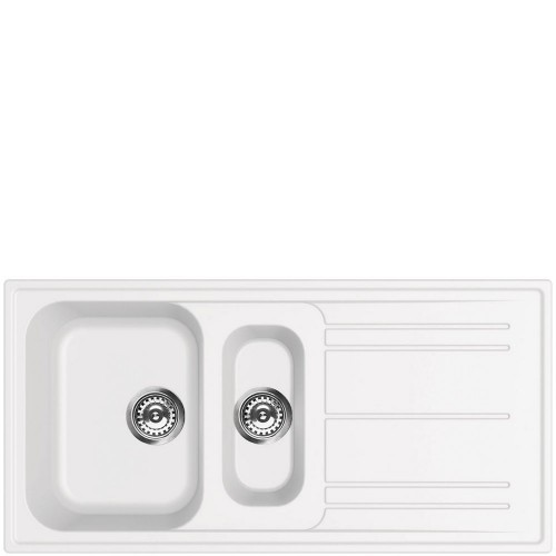 Évier Smeg LZ102B à une cuve avec égouttoir et bac, 100 cm, finition blanche