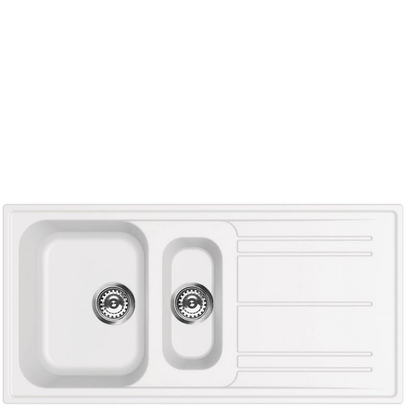  Évier Smeg LZ102B à une cuve avec égouttoir et bac, 100 cm, finition blanche