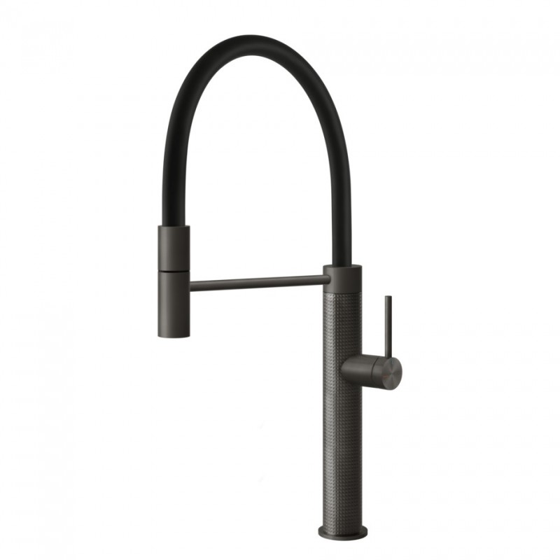 60014 707 Gessi Mezclador monomando semi pro con ducha extraíble Cocina Cesello 60014707 Negro Metal Acabado cepillado