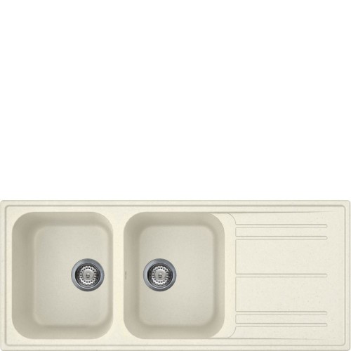 Évier double bac Smeg LZ116P de 116 cm avec égouttoir, finition crème