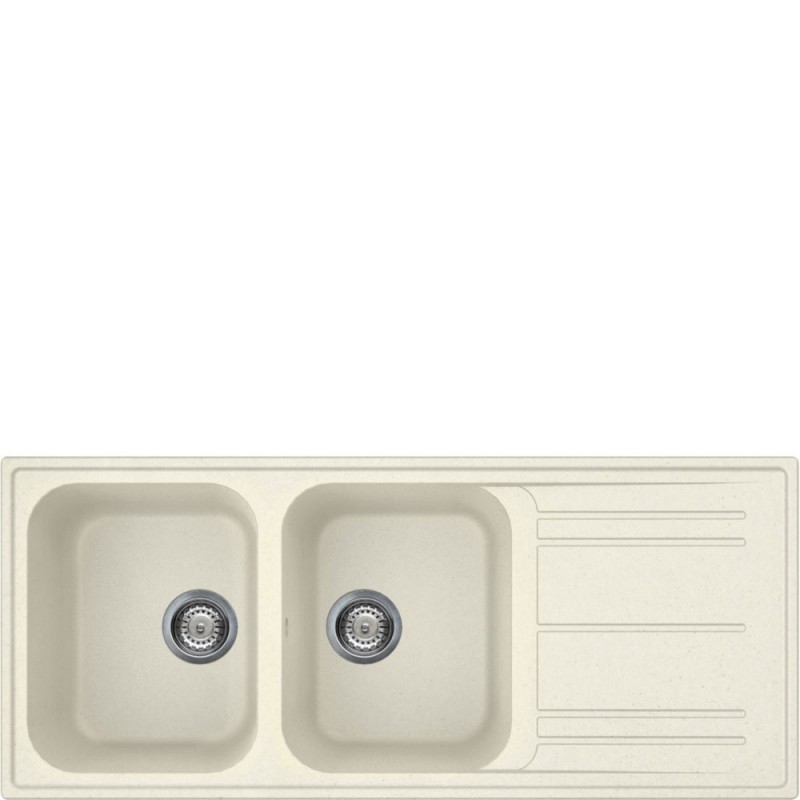  Évier double bac Smeg LZ116P de 116 cm avec égouttoir, finition crème