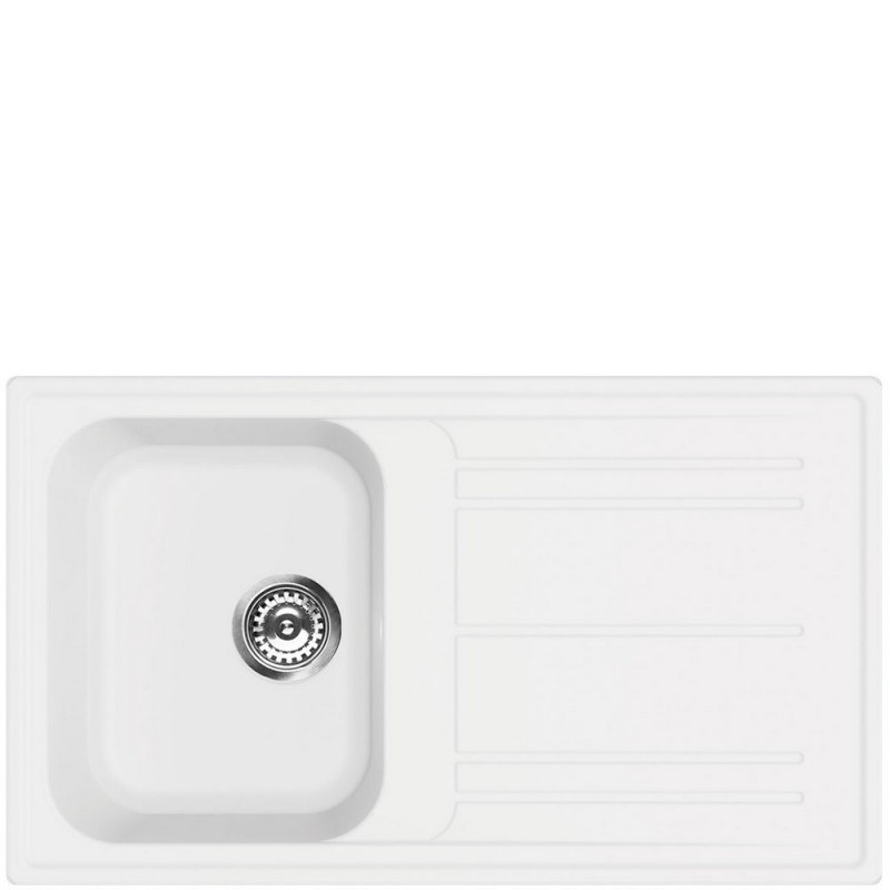  Évier Smeg LZ861B 86 cm à une cuve avec égouttoir, finition blanche